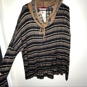 Anthropologie Scrapbook Originals Oversized Open Knit Gold Shimmer Hoodie High L
